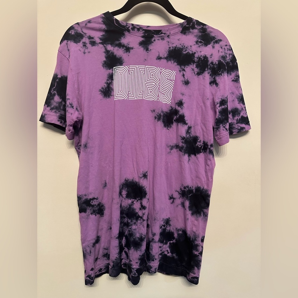 Purple and Black Tie-Dye Men's Shirt “Dibs!” Small